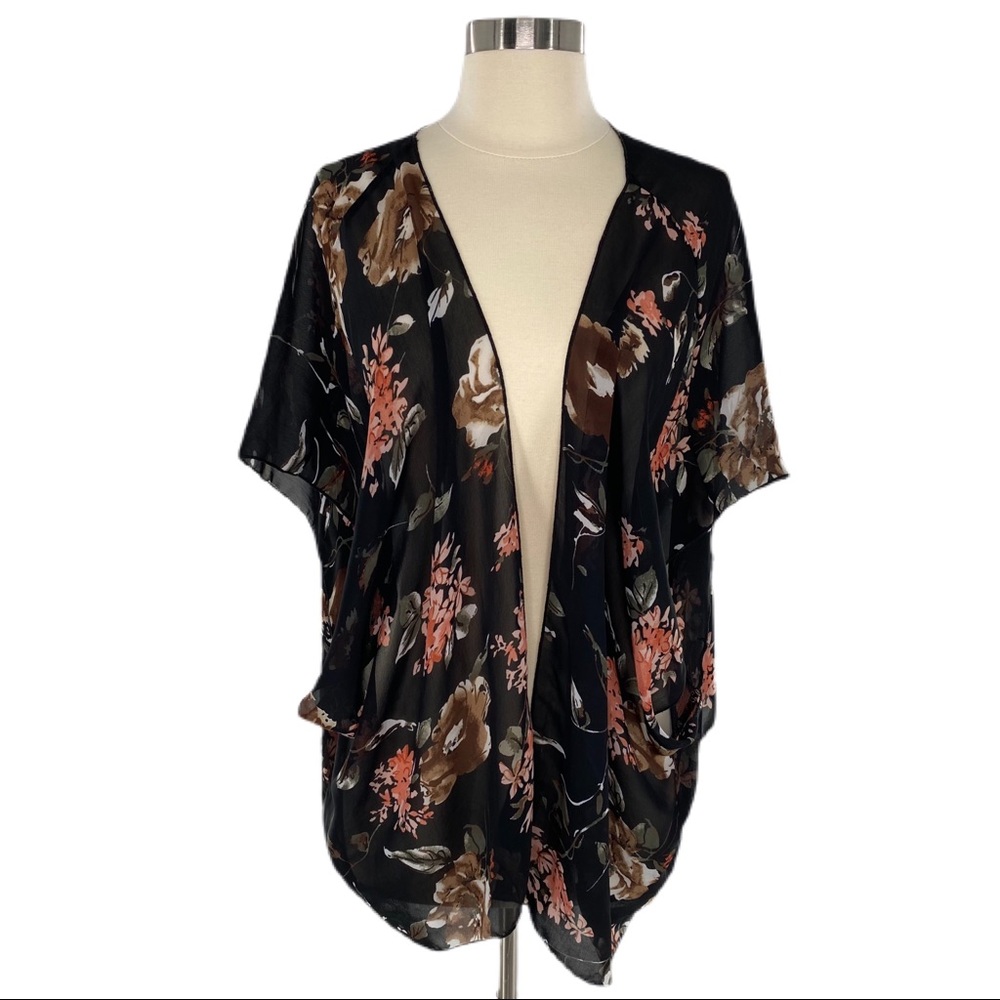 COLOR SWATCH Black & Orange Floral Print Cardigan